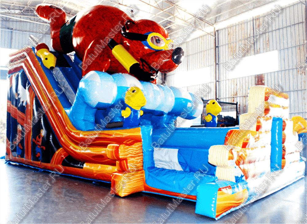 Коммерческий надувной батут "Мишка на волне"