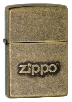 Легендарная классическая американская бензиновая широкая зажигалка ZIPPO Classic Antique Brass™ серебристая матовая из латуни и стали  с логотипом Zippo ZP-28994