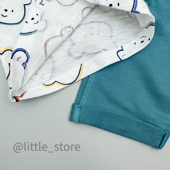 Комплект хлопковый "Медвежата" белый/бирюзовый