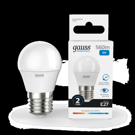 Лампа светодиодная Gauss E27 8W 6500K матовая 53238