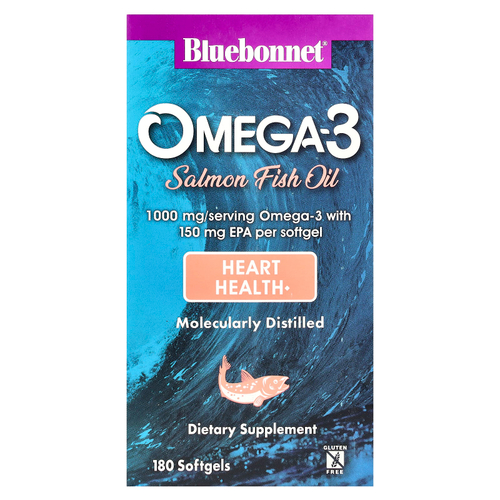 Bluebonnet Nutrition, Рыбий жир лосося с омега-3, 1000 мг, 180 мягких таблеток