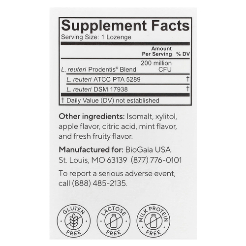 BioGaia, Prodentis®, пробиотик для здоровья полости рта, яблоко, 30 пастилок