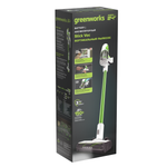 Пылесос вертикальный акк. Greenworks SV24532, 24V, б/щет, 350 Вт, 21 кПа, электрощетка, 3 насадки, LED, белый+зеленый, 1х2Ач и ЗУ (4702007UA)