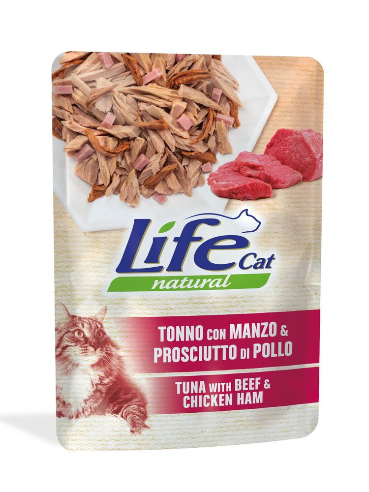 Lifecat tuna, beef and ham пауч для кошек тунец с говядиной и ветчиной в желе 70 г