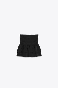 ZARA ЮБКА-ШОРТЫ С ШИРОКОЙ ТАЛИЕЙ И ОРЮШАМИ, ЧЕРНЫЙ