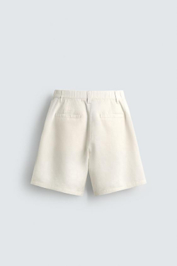 ZARA ШОРТЫ REGULAR FIT ИЗ КОНОПЛИ И ХЛОПКА, БЕЛЫЙ