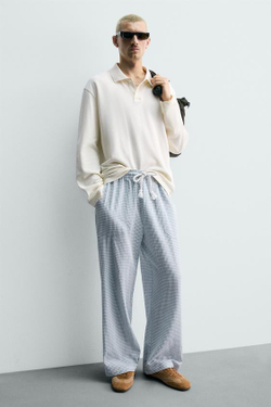 ZARA БРЮКИ RELAXED FIT В КЛЕТКУ, НЕБЕСНО-ГОЛУБОЙ