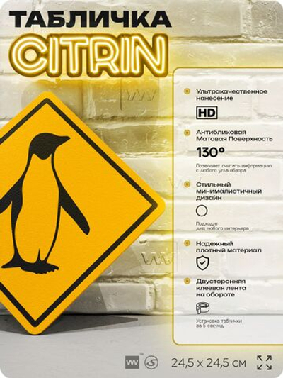 Табличка прикольная "Осторожно, пингвины" на дверь и стену, информационная и предупреждающая, декоративный знак, 24,5х24,5 см, пластиковая, Айдентика Технолоджи