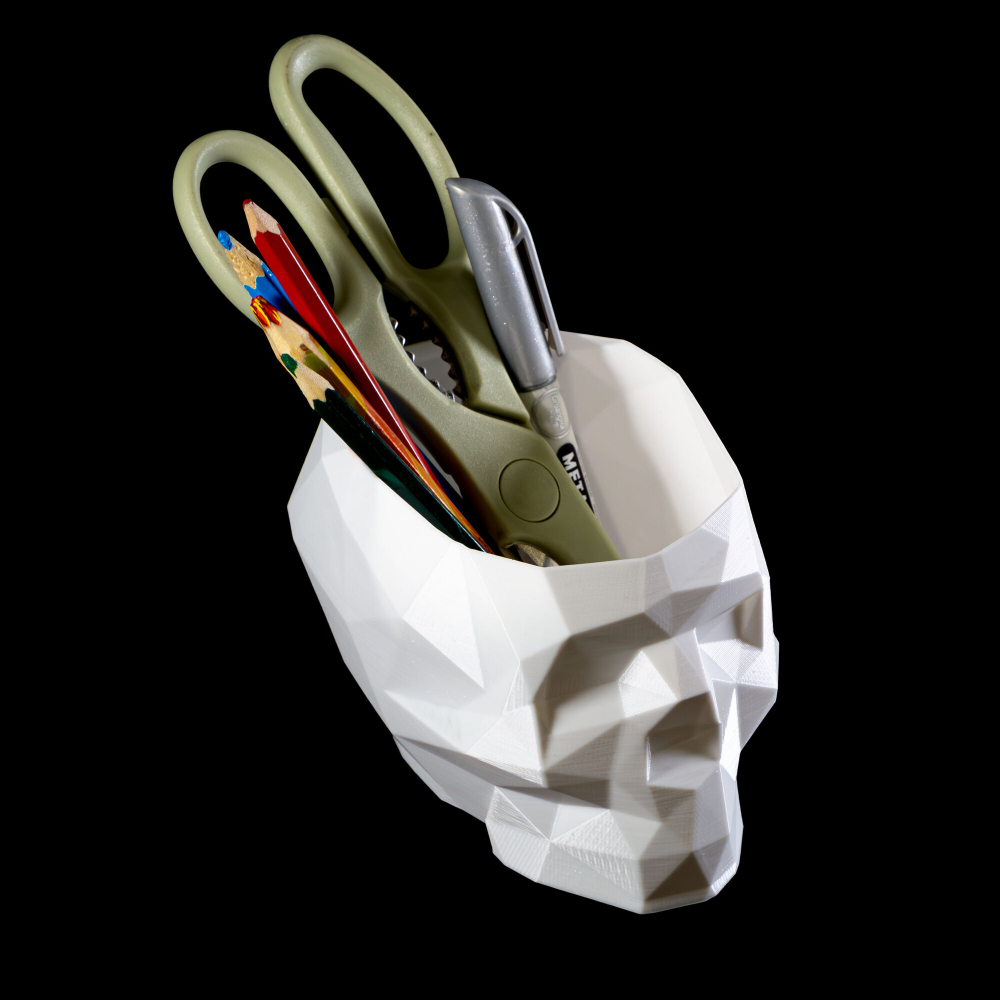 Череп-Ваза для конфет/карандашей, полигональная, 3D печать, белая