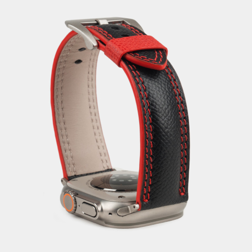 Ремешок для Apple Watch Ultra 49mm из кожи Saffiano черного цвета с красной строчкой