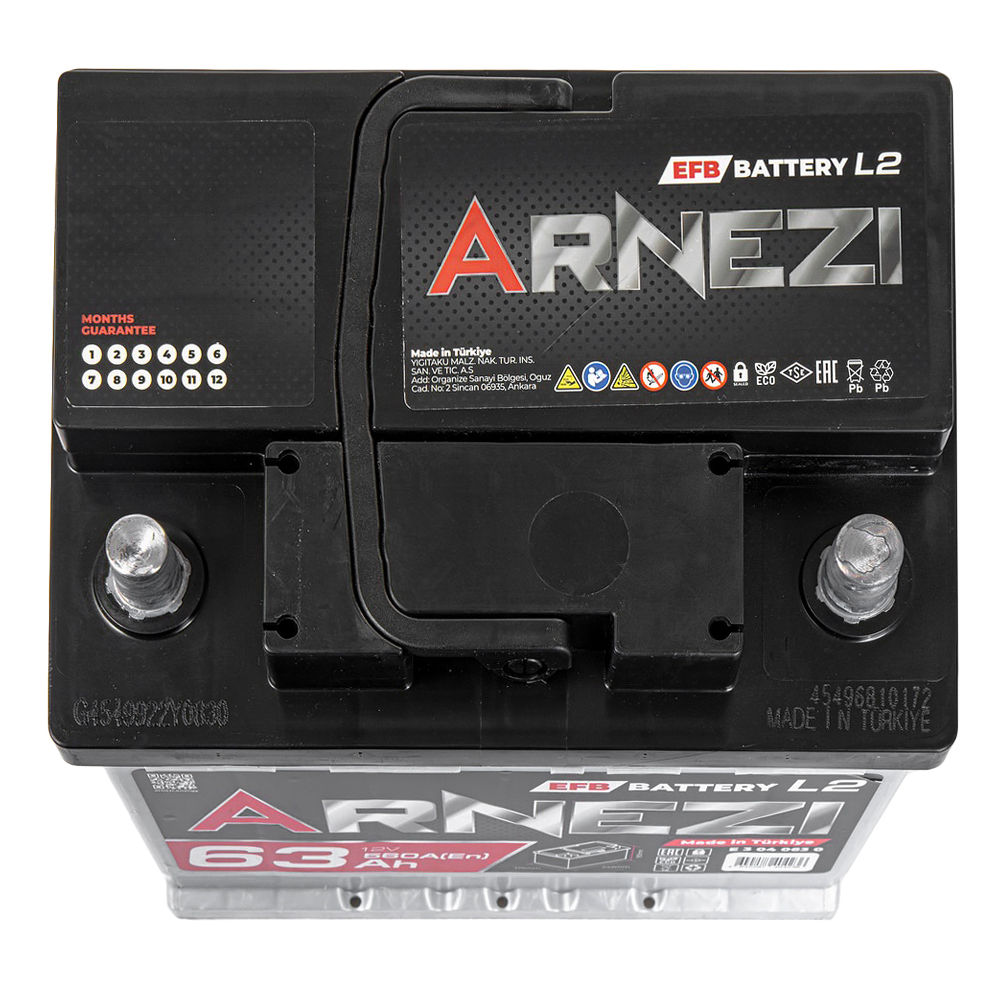 Аккумулятор ARNEZI EFB Start-stop 63 А/ч обратный R+ 242x175x190 L2 EN 560 А