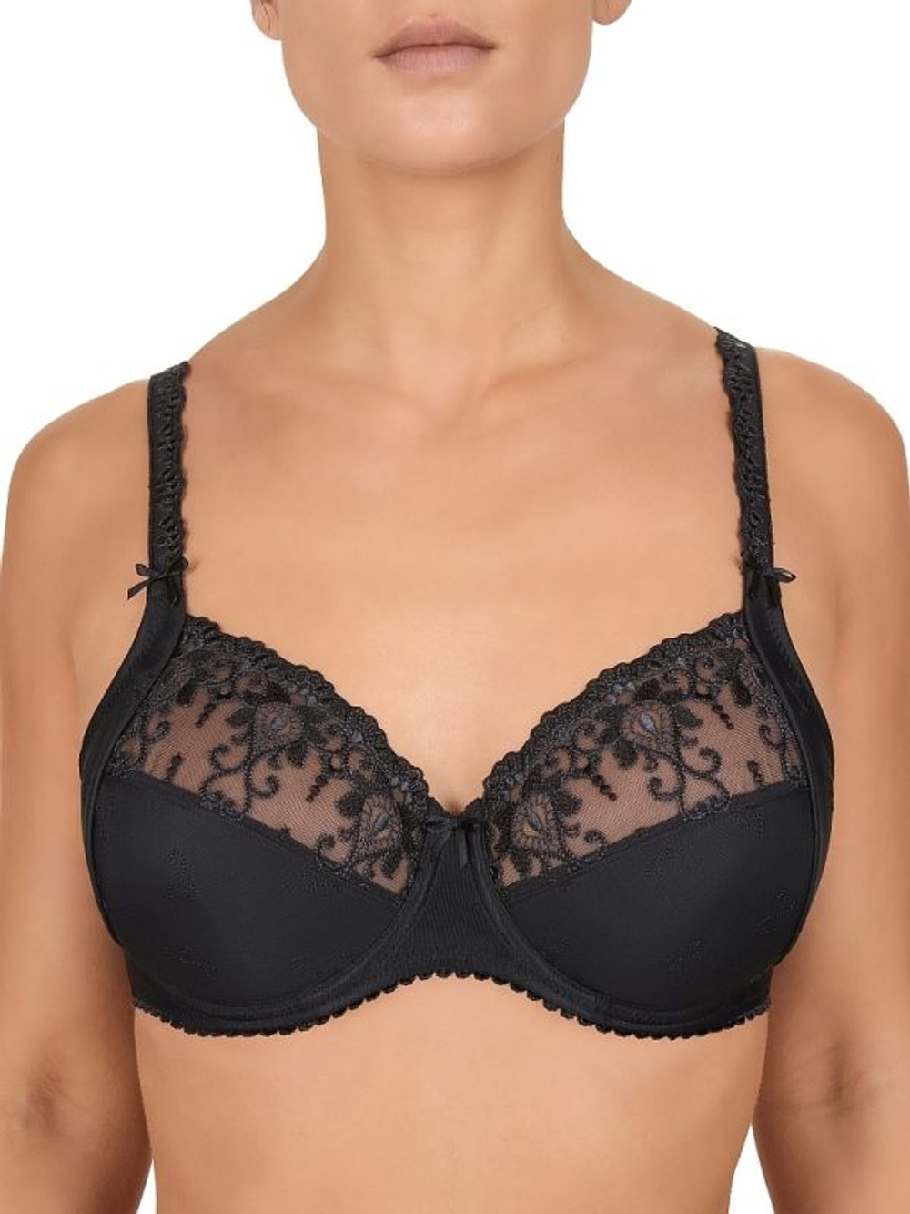 Бюстгальтер с мягкими чашками, украшенными орнаментальной вышивкой (Размер: 95E) (Цвет: темно-синий)