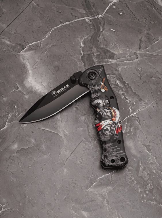 Складной нож тактический BOKER Черный с рисунком