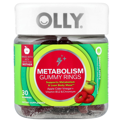 OLLY, жевательные таблетки для метаболизма, со вкусом яблока, 30 жевательных таблеток