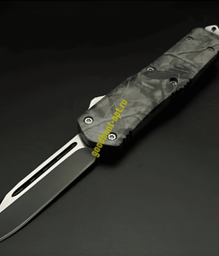 Тактический складной нож фронтально-выкидной автоматический Серо-зеленый 3D