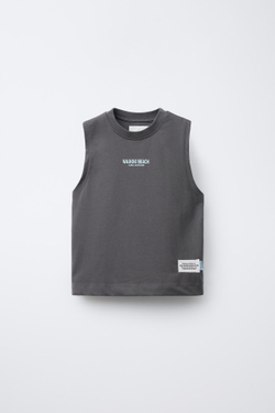 ZARA КОМПЛЕКТ ИЗ ТОПА И ШОРТОВ-БЕРМУДОВ С НАДПИСЬЮ, АНТРАЦИТОВО-СЕРЫЙ