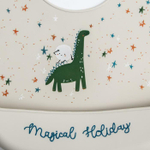 5385560 Нагрудник силиконовый, на кнопках, с карманом «Динозаврик», цвет серый