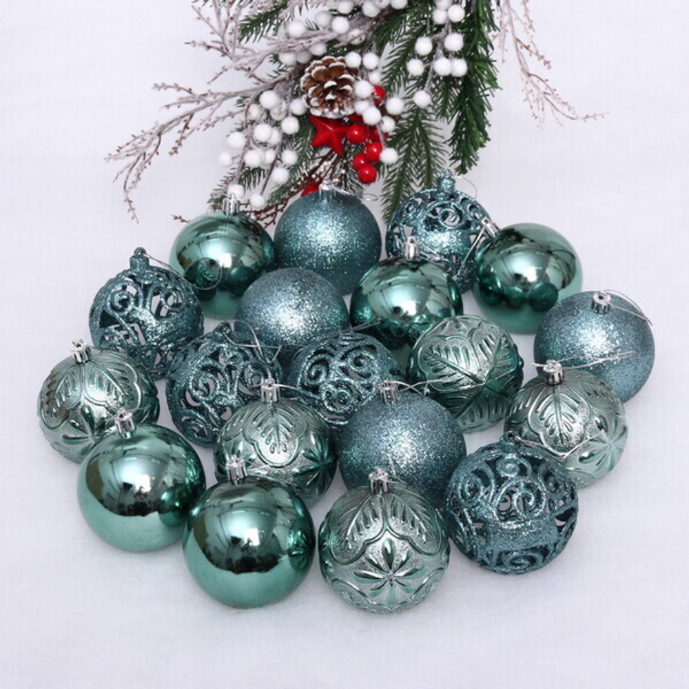 Новогодние шары 8 см (набор 24 шт) «Фактурный микс», темный нефрит
