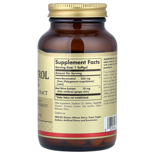 Solgar, ресвератрол, 60 мягких таблеток