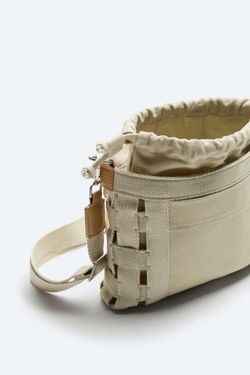 ZARA ТКАНАЯ ХОЛЩОВАЯ СУМКА ЧЕРЕЗ ПЛЕЧО, БЕЛЫЙ ЭКРЮ