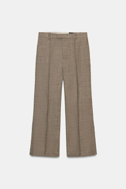 ZARA УКОРОЧЕННЫЕ РАСКЛЕШЕННЫЕ БРЮКИ ИЗ ШЕРСТИ — ZW COLLECTION, РЫЖЕВАТО-КОРИЧНЕВЫЙ