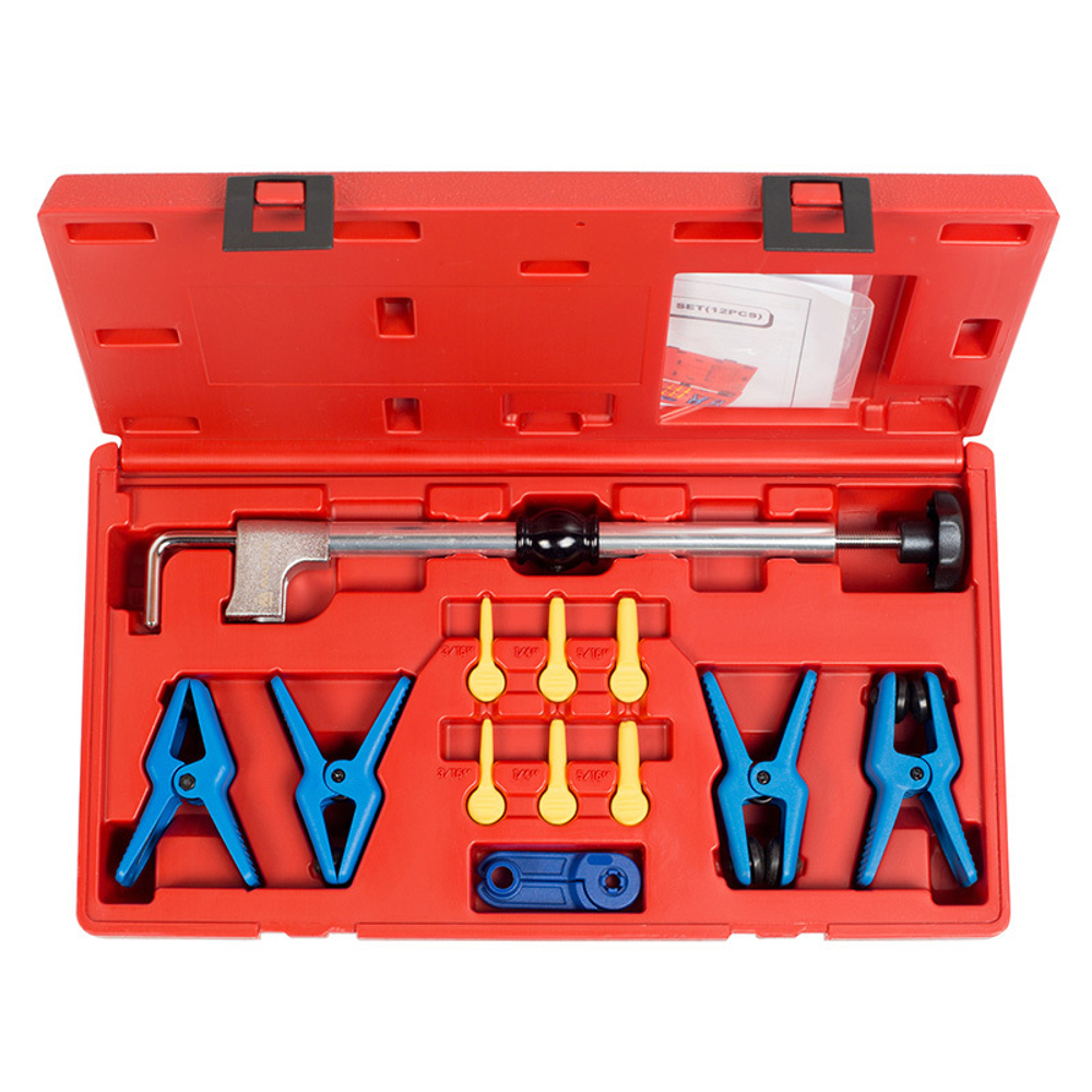 МАСТАК (102-10002C) Набор заглушек для патрубков с металлическими наконечниками, зажим, кейс, 12 предметов