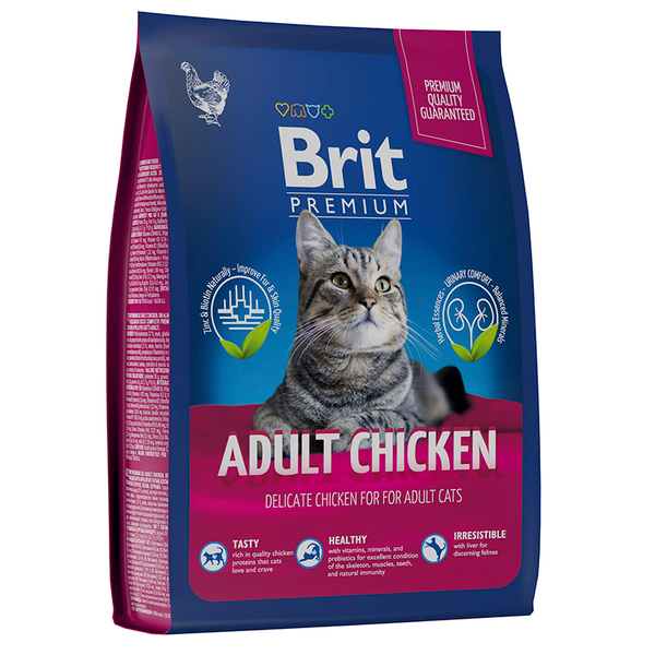 Сухой корм Brit Premium Cat Adult Chicken с курицей 2кг,для кошек 04.2025