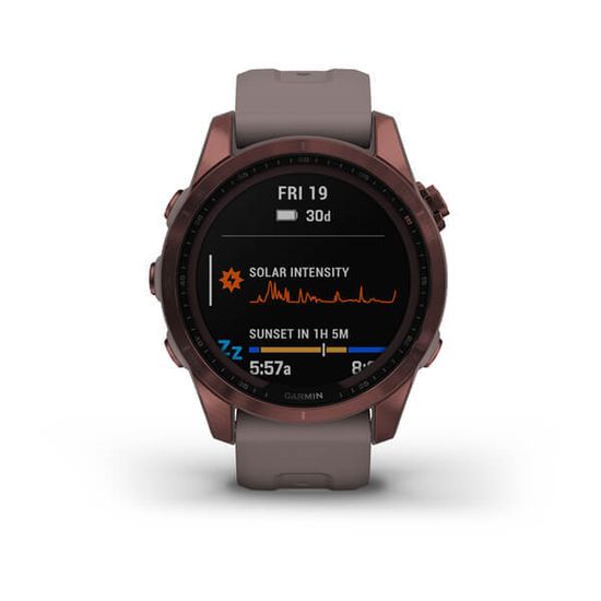 Умные часы Garmin Fenix 7S Sapphire Solar титановый темно-бронзовый с сланцево-серым силиконовым ремешком