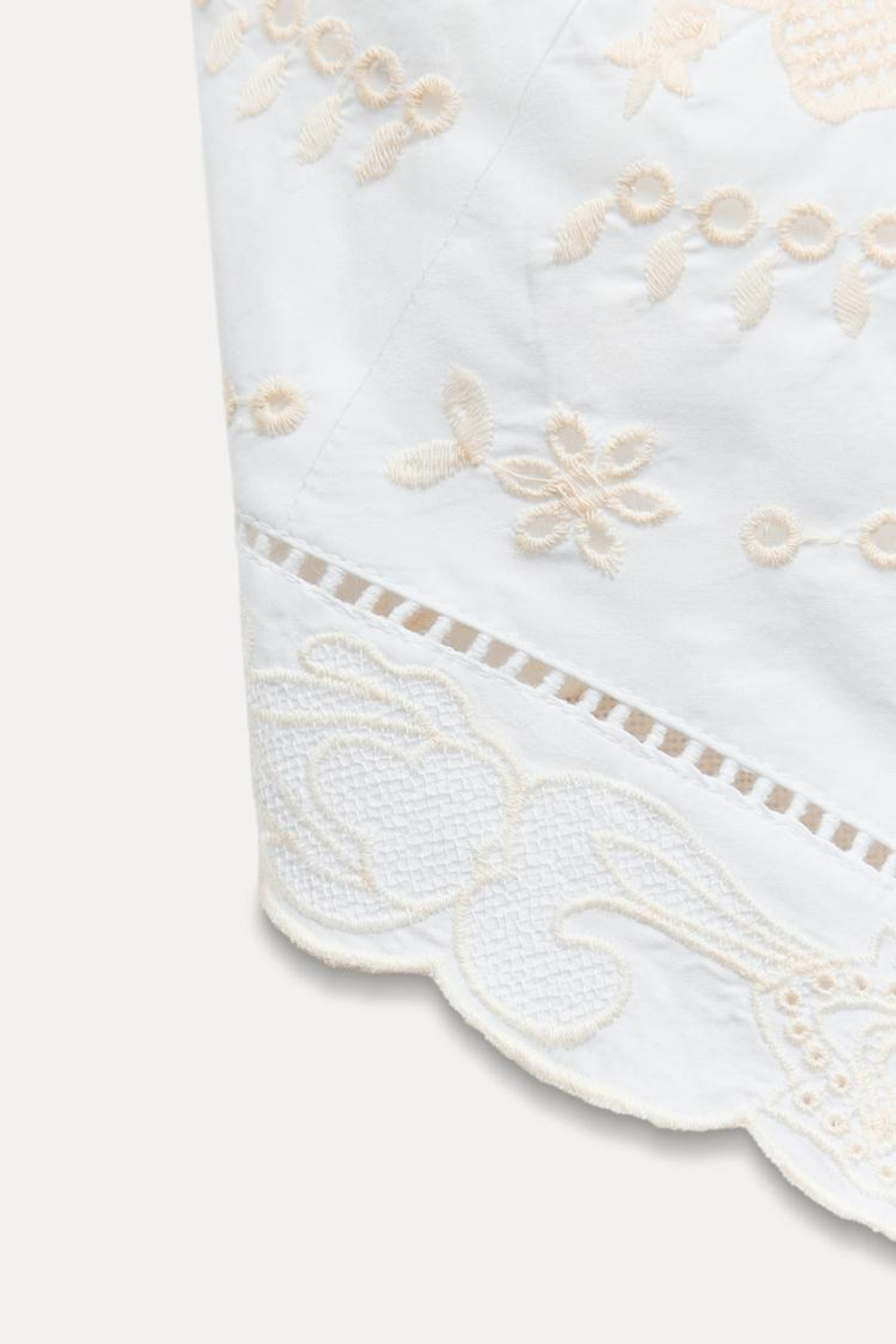 ZARA ВЫШИТЫЙ ТОП БЕЗ БРЕТЕЛЕК, ЖЕЛТОВАТО-БЕЛЫЙ