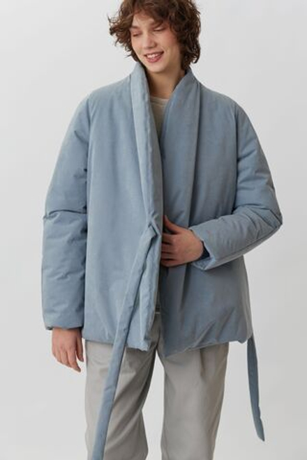 Зимняя куртка на запах из синей бархатистой мембраны