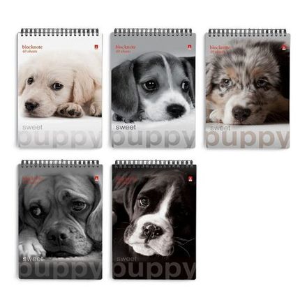 Блокнот А7, 40л, на гребне, клетка, Альт Чудо-Щеночки, ассорти, 1шт.