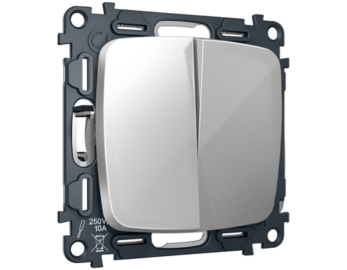 MO403050 Комплект механизма 2-кл выключателя с самовозвратом OMEGA Серебро глянец QUANT (OP4030, VM129)