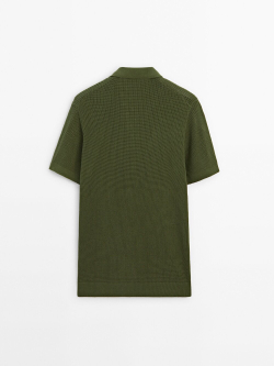 Massimo Dutti Трикотажная рубашка-поло с короткими рукавами, зеленый