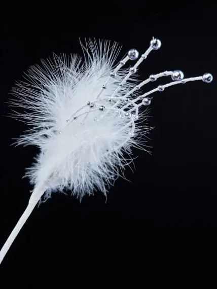 Ветвь Ледяной фейерверк из бисера, белая, 30 см., Christmas DeLuxe (88874)