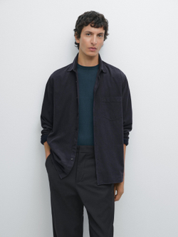 Massimo Dutti Рубашка классического кроя в тонкий рубчик, синий