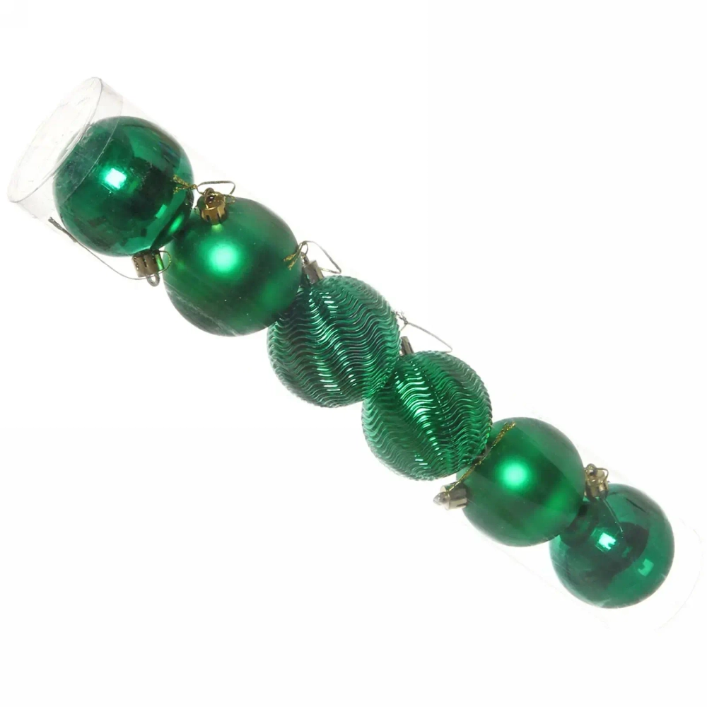 Новогодние шары 6 см (набор 6 шт) «Микс фактур», зеленый