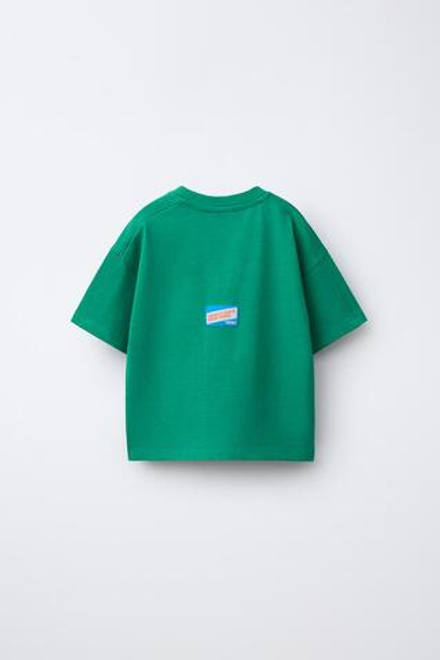 ZARA ФУТБОЛКА С НАШИВКОЙ И ВЫШИВКОЙ, ЗЕЛЕНЫЙ