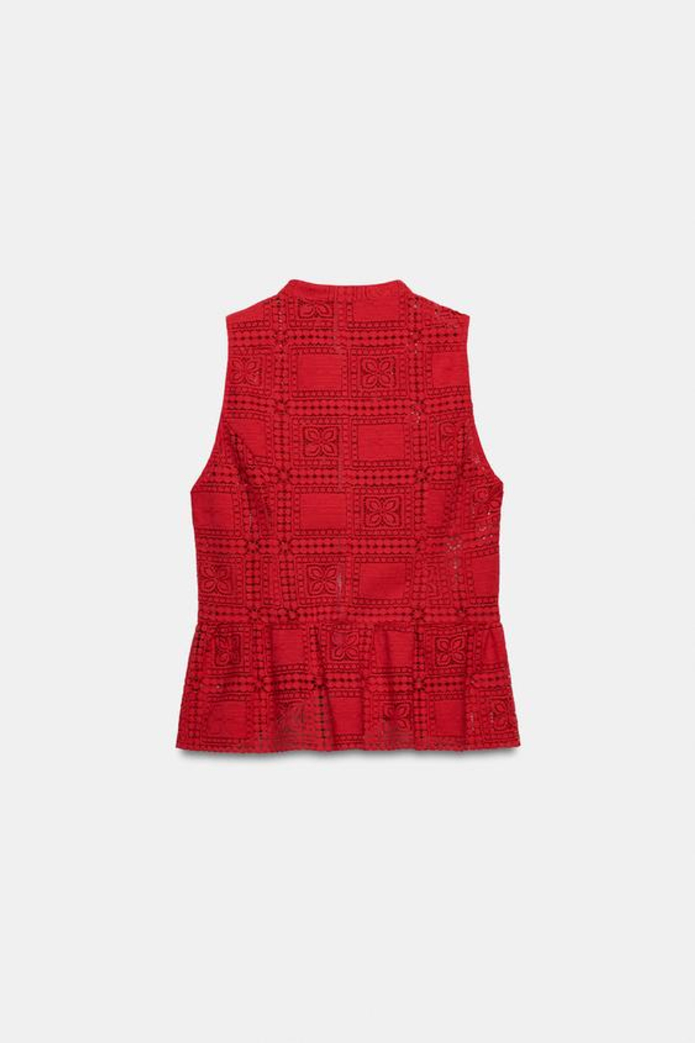 ZARA ТОП С ГИПЮРОВОЙ ОТДЕЛКОЙ И НАВЕСНЫМИ ПЕТЛЯМИ, КРАСНЫЙ