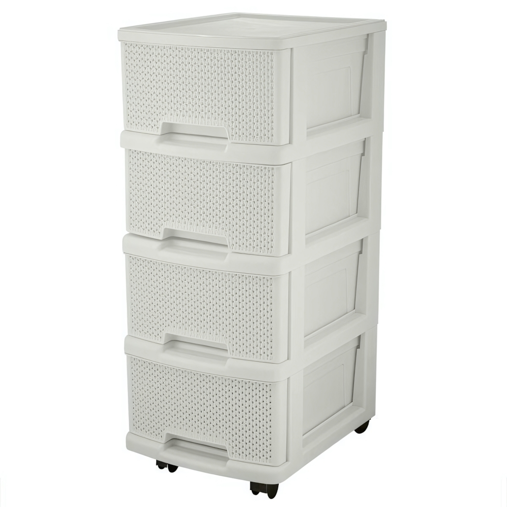 Комод Keeplex Ajur с ящиками на колесиках четырехсекционный компакт 37х30х69см белое облако