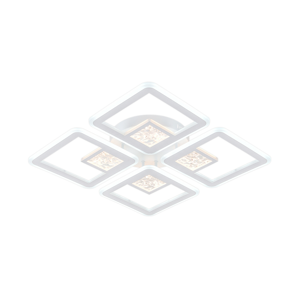 Потолочный светодиодный светильник 120Вт, 9040лм, 3000-6000K, Ra>80, плавная регулировка мощности, изменение цветовой температуры, пульт, металл/акрил/стекло, белый/прозрачный