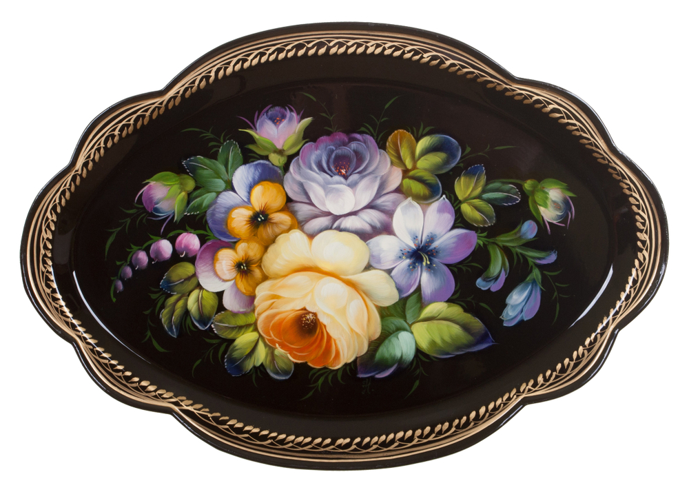 Жостовский поднос декоративный, размер 32х22 см (A11), металлический