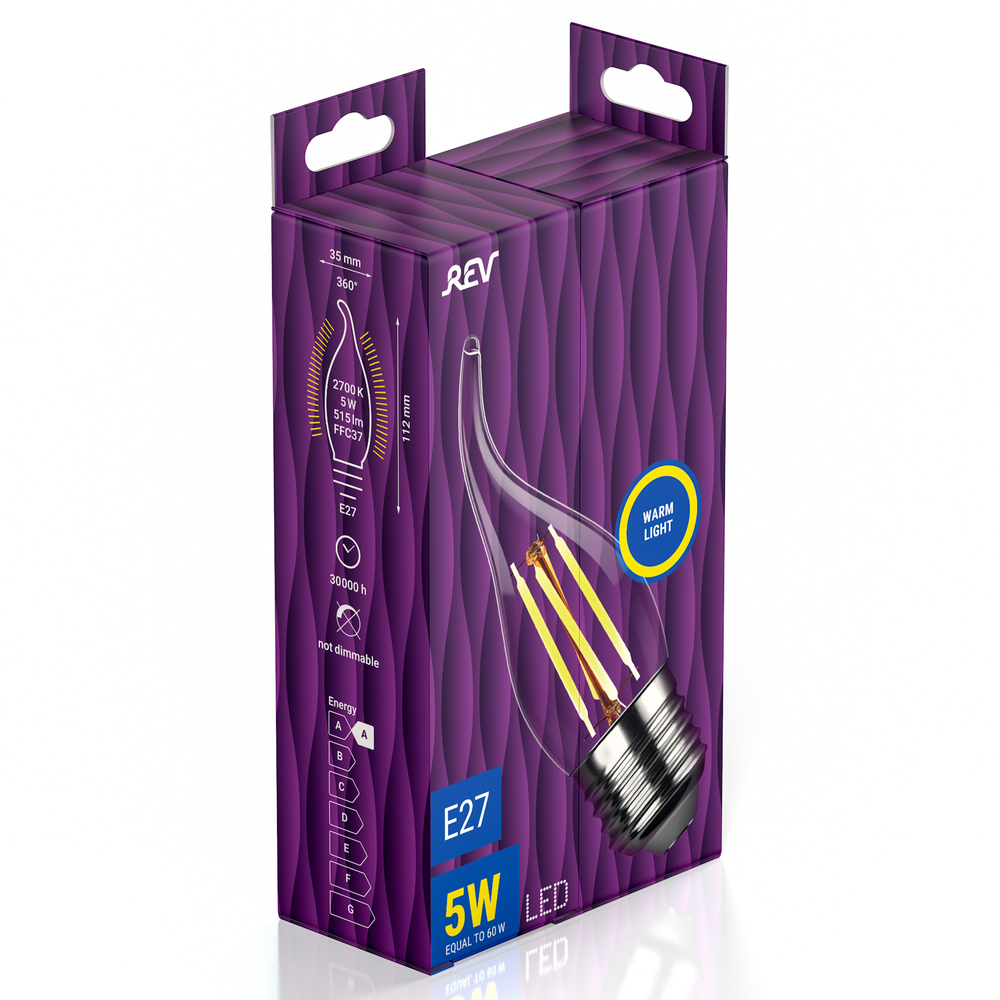 Лампа светодиодная FILAMENT свеча на ветру FC37 5W E27 2700K DECO Premium теплый свет