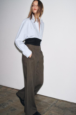 ZARA ШИРОКИЕ БРЮКИ С ЗАЩИПАМИ — ZW COLLECTION, КОРИЧНЕВЫЙ МЕЛАНЖ