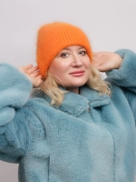 шапка вязаная бини ангора теплая демисезонная с отворотом