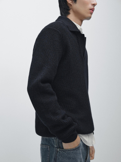 Massimo Dutti Свитер поло из хлопкового трикотажа, темно-синий