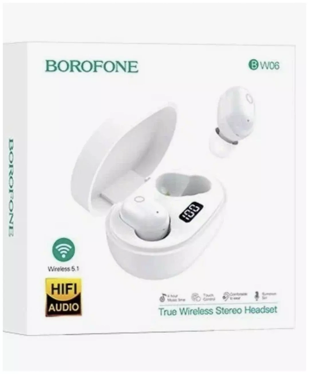 Гарнитура Bluetooth для смартфона BOROFONE BW06 белый (Bluetooth 5.1 Время работы до 4ч)