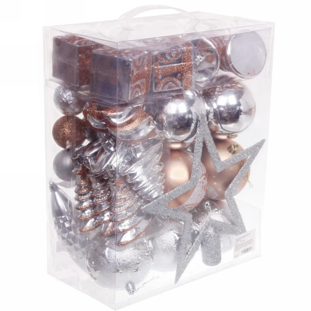 Набор елочных украшений «Зимний калейдоскоп» (в наборе 53 шт), Шампань/Серебро