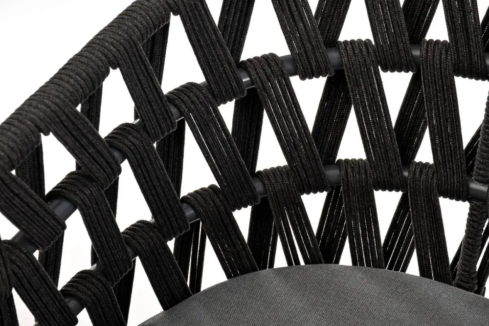"Диего" стул плетеный из роупа, основание дуб, каркас из стали темно-серый (RAL7024) муар, роуп темно-серый круглый, ткань серая