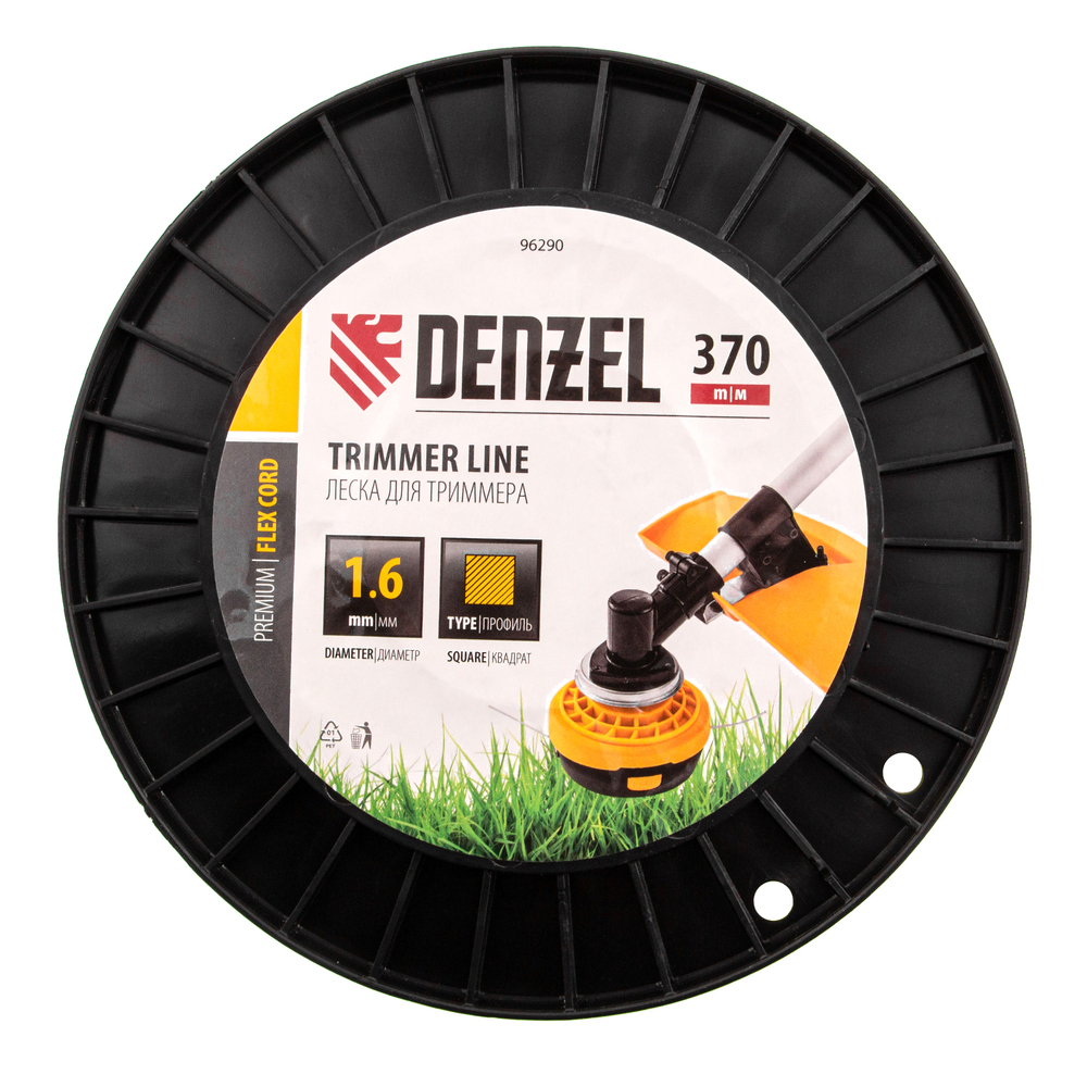 Леска для триммера квадрат 1,6мм х 370м, на DIN катушке FLEX CORD Denzel