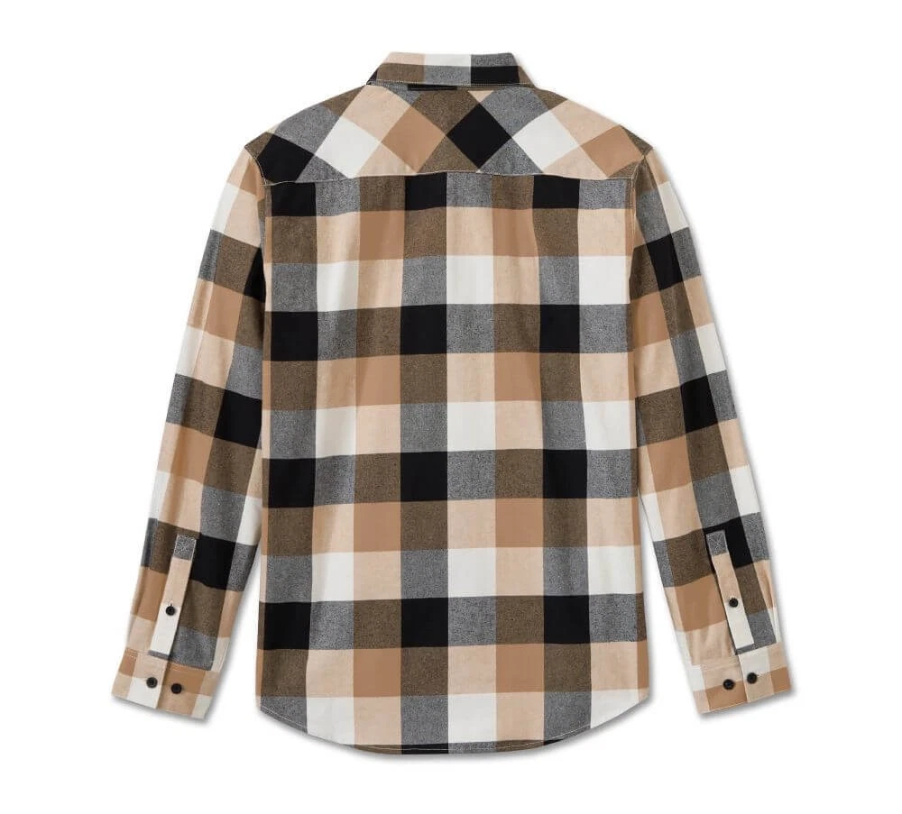 Рубашка Essence Long Sleeve Flannel Shirt Plaid Black & Tannin Harley-Davidson